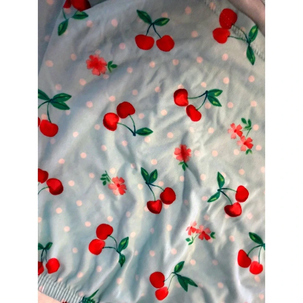 Joyspun Pajama Set Blue Cherry Floral Lace Trim Cami Shorts Size L 12-14